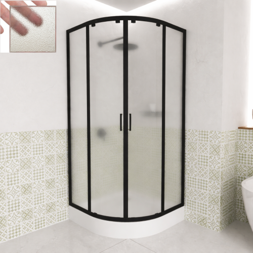 Duschkabine Azul 90x90 x185 cm Viertelkreis Glas strukturiert Duschabtrennung schwarz (id: 2243)