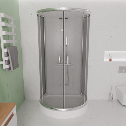 Duschkabine + Duschwanne U Form 100x80 Duschtasse Halbkreis Duschset Graphitglas (id: 2274)