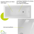 Badewanne Acrylwanne Tami Antirutsch 190x90 cm Rechteck + Antirutschoberfläche (id: 2275)