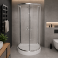 Duschkabine + Duschwanne U Form 100 x 80 cm Duschtasse Halbkreis Duschset Siphon (id: 2272)