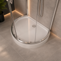 Duschkabine + Duschwanne U Form 100 x 80 cm Duschtasse Halbkreis Duschset Siphon (id: 2272)