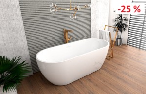 Freistehende Standbadewanne Badewanne Acryl 170 x 77 cm Ab- und Überlauf Click Clack Elena