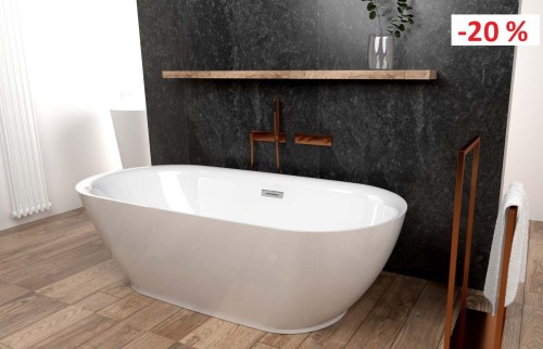 Freistehende Standbadewanne Badewanne Acryl 165 x 80 cm Ab- und Überlauf Adele (id: 1246)