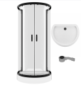 Duschkabine U Form Schwarz + Duschwanne 100 x 80 cm Halbkreis Duschset Siphon (id: 2279)