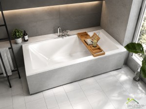 Badewanne Acrylwanne Rechteck Tami 200 x 90 cm + ABLAGE BADEWANNENBRETT BAMBUS