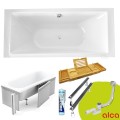 Badewanne Acrylwanne Rechteck Tami 200 x 90 cm + ABLAGE BADEWANNENBRETT BAMBUS (id: 925) Styroporverkleidung