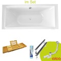 Badewanne Acrylwanne Rechteck Tami 200 x 90 cm + ABLAGE BADEWANNENBRETT BAMBUS (id: 925) ohne Verkleidung