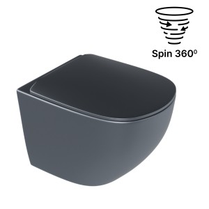 WC Schüssel 48 cm Hänge WC LUQA Graphit matt wandhängend spülrandlos 360° spin Spülsystem Sitz