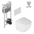 WC-Set Luqa Hänge WC Vorwandelement Unterputz Flaro Betätigungsplatte Schwarz/ Weiß/ Chrom Sitz soft close/ mit Montagerahmen und Drückerplatte Weiß