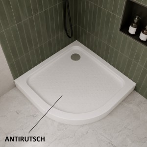 Duschwanne 90x90 x 5 x 15 cm Ben-3 R55 Viertelkreis Antirutschoberfläche Duschtasse + Siphon 