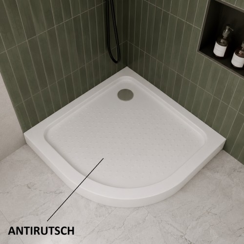 Duschwanne 90x90 x 5 x 15 cm Ben-3 R55 Viertelkreis Antirutschoberfläche Duschtasse + Siphon (id: 2312)