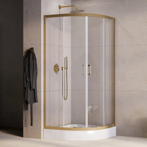 Duschkabine Modern 80x80x190 cm Easy Clean Viertelkreis gold gebürstet 