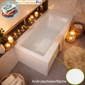 Badewanne mit Isolierung  Linda 150x75 cm Antirutsch Thermobadewanne ecoThermoPro Rechteck + Siphon Viega