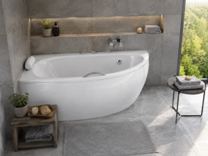 Badewanne Eckbadewanne Milena 150x70 cm links optional: Kopfstütze + Handgriffe
