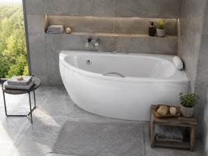 Badewanne Eckbadewanne Milena 150x70 cm rechts optional: Kopfstütze + Handgriffe