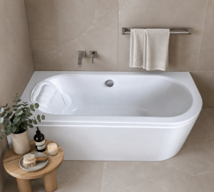 Badewanne Avita 150x75 cm links + Kopfkissen Mare Eckbadewanne 