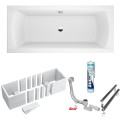 Badewanne Rechteck Ines 160x75 cm + ABLAGE BADEWANNENBRETT BAMBUS (id: 1030) Wannenträger