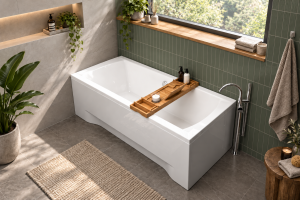 Badewanne Ines 190x90 cm Rechteck + ABLAGE BADEWANNENBRETT BAMBUS