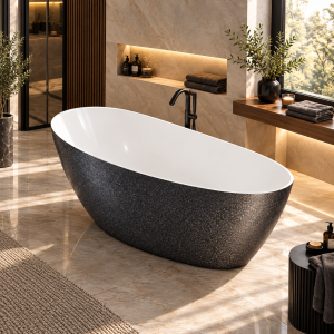 freistehende Badewanne 160x70 cm Goya Glam Graphit Brokat Standbadewanne  Mineralguss