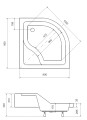 Duschwanne Viertelkreis Olivier mit Sitz 90x90 x 44 x 17 cm R55 Abmessung