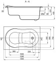 Badewanne mit Sitz Rechteck Wivea 130x75 Abmessung
