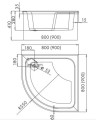 Duschtasse Dante Viertelkreis 80x80 Abmessung