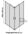 Duschkabine Viereck Dusche Schiebetür Glas gemustert 100 x 100 x 190 cm KN Abmessung