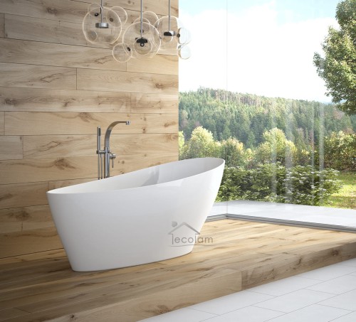 Freistehende Badewanne 165 x 70 cm Ablauf Click Clack Mineralguss Keya