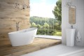 Freistehende Badewanne 165 x 70 cm Ablauf Click Clack Mineralguss Keya