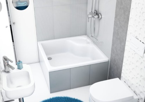 Duschwanne Viereck Doris mit Sitz 80 x 80 x 41 x 28 cm zum Verfliesen Siphon