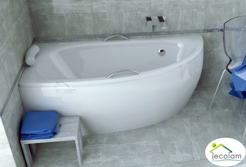 Badewanne Eckbadewanne Milena 150x70 cm links optional: Kopfstütze + Handgriffe