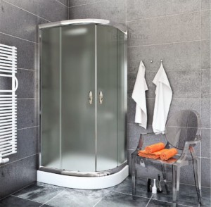 Duschkabine Dusche Viertelkreis strukturiertes Glas 90 x 90 x 190 cm R55 Stylio