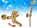 Badewannenarmatur Wandarmatur Armatur mit Handbrause Gold PVD Retro ART DECO