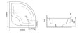 Duschwanne Viertelkreis Pako mit Sitz 90x90 x 39,5 x 24 cm R55 Abmessung