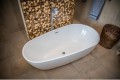 Freistehende Standbadewanne Badewanne Acryl 166 x 85 cm Ab- und Überlauf Click Clack Kira + ABLAGE BADEWANNENBRETT