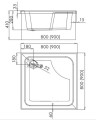 Duschwanne Viereck Dante mit Sitz 80x80 x 41 x 28 Abmessung