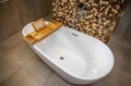 Freistehende Standbadewanne Badewanne Acryl 166 x 85 cm Ab- und Überlauf Click Clack Kira + ABLAGE BADEWANNENBRETT