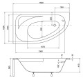 Badewanne Eckbadewanne Cornea 150x100 cm links Abmessung