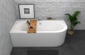 Badewanne Eckbadewanne Avita 150x75 cm links + ABLAGE BADEWANNENBRETT BAMBUS (id: 926)