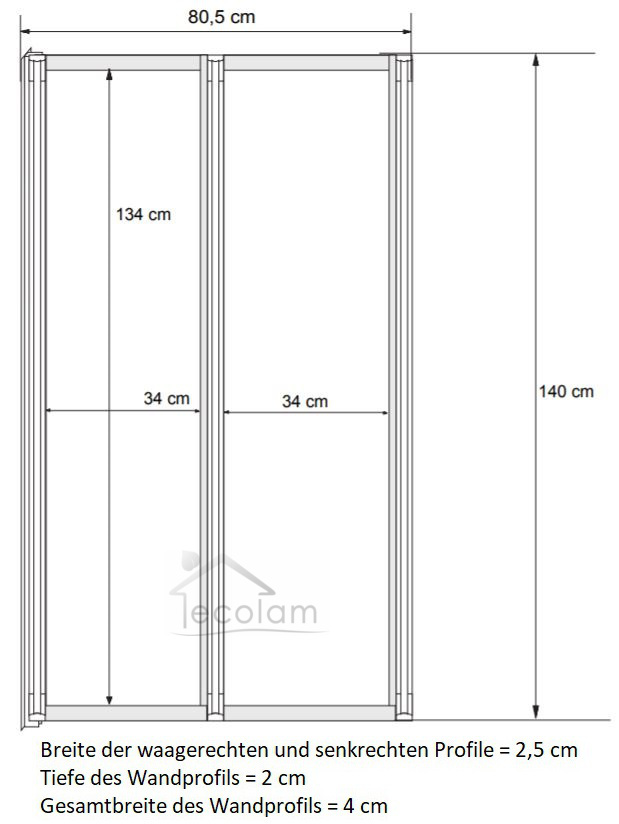 Duschabtrennung 2-teilig H 140 cm Glas Ambition Premium 2 Abmessung