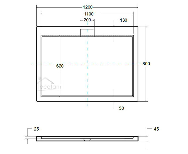 Duschwanne Rechteck mit Abdeckplatte 120 x 80 x 4,5 cm Axim flach