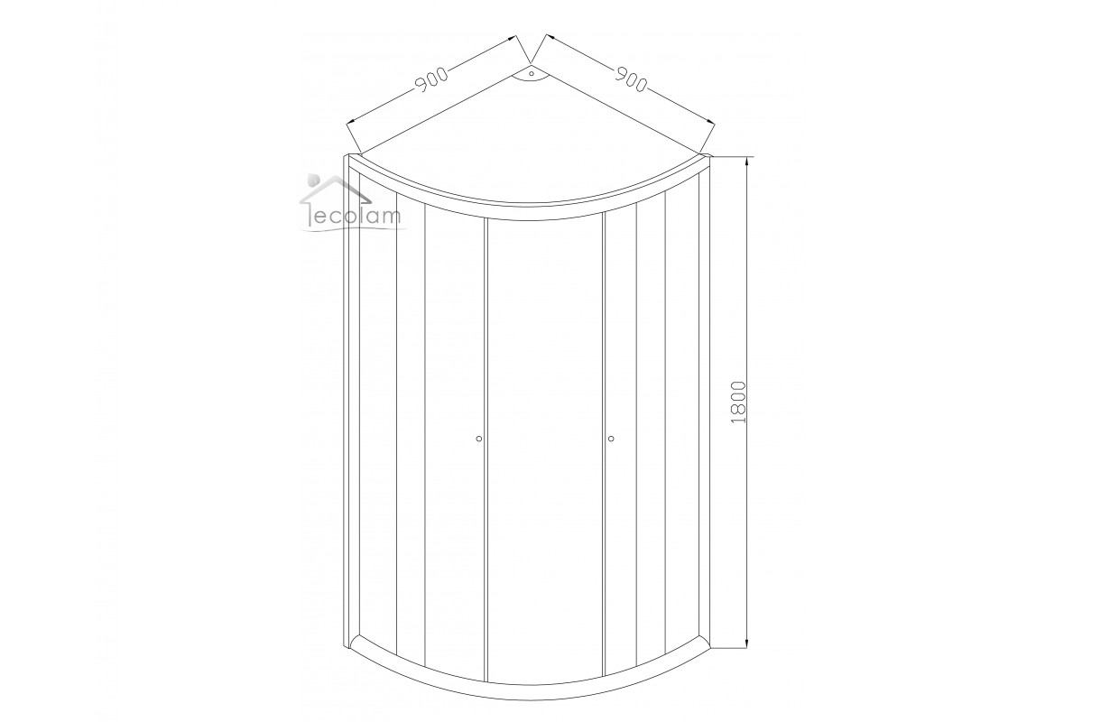 Duschwanne Viertelkreis Invena 90 x 90 x 180 cm R55 Abmessung