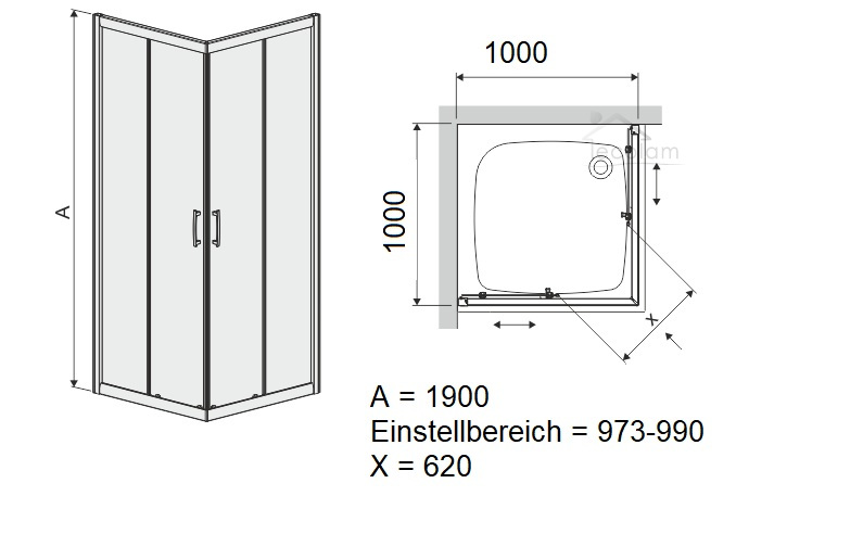 Duschkabine Viereck Dusche Schiebetür Glas gemustert 80 x 80 x 190 cm KN TX4
