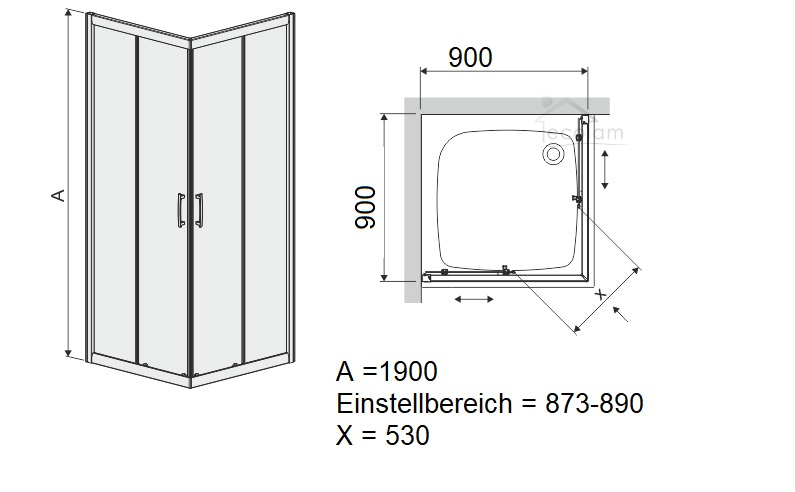 Duschkabine Viereck Dusche Schiebetür Glas gemustert 80 x 80 x 190 cm KN TX4