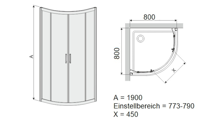 Duschkabine Duschabtrennung Runddusche 80 x 190 cm R55 gemustert