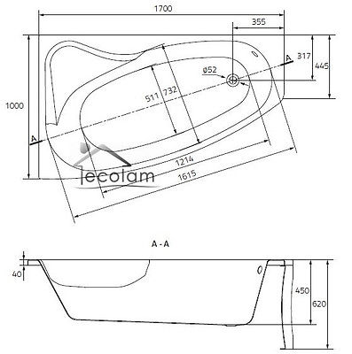 Eckwanne Sicilia 170 x 100 cm links Abmessung