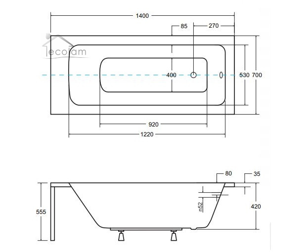 Badewanne Rechteck Talia 140 x 70 cm Abmessung