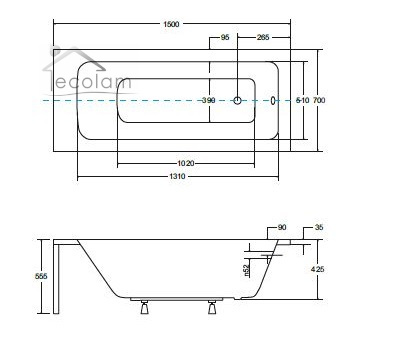 Badewanne Rechteck Talia 150 x 70 cm Abmessung