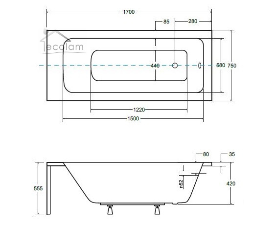 Badewanne Rechteck Talia 170 x 75 cm Abmessung
