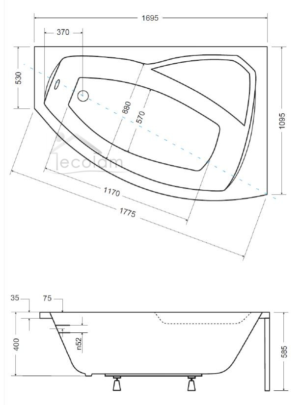 abmessung Eckbadewanne 170x110 rechts